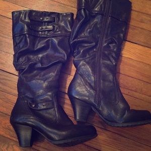 Brown tall heeled boots
